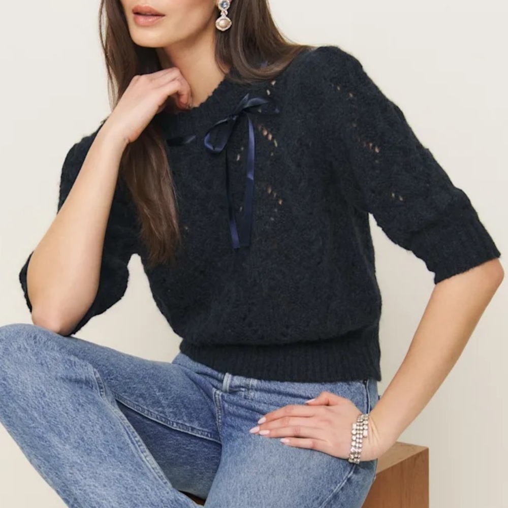 Reformation X Shrimps Cashmere Hearts Cable Crew